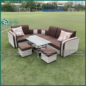 Thanh lý bộ sofa góc bọc nỉ trắng sọc kết hợp màu xám mới 100%