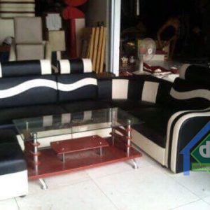 thanh lý sofa da góc màu đen mới 100%