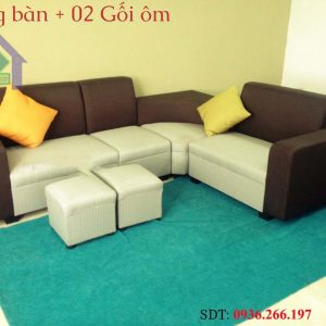 Thanh lý bộ sofa bọc nỉ góc màu trắng kết hợp màu xám mới 100%