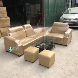 sofa góc da  kích thước 1m6x2m1 màu kem